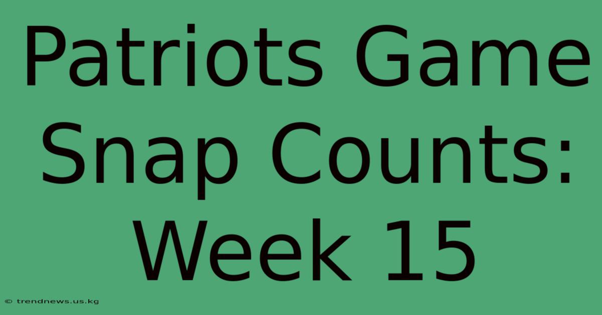 Patriots Game Snap Counts: Week 15