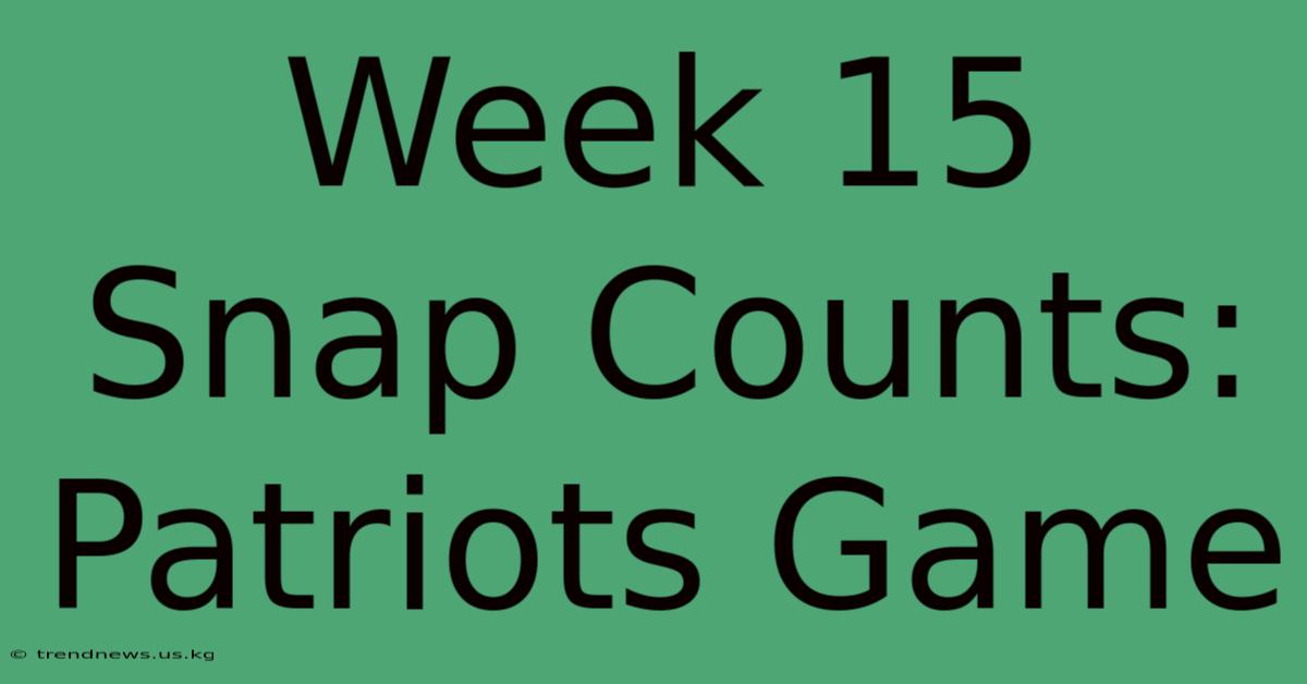 Week 15 Snap Counts: Patriots Game